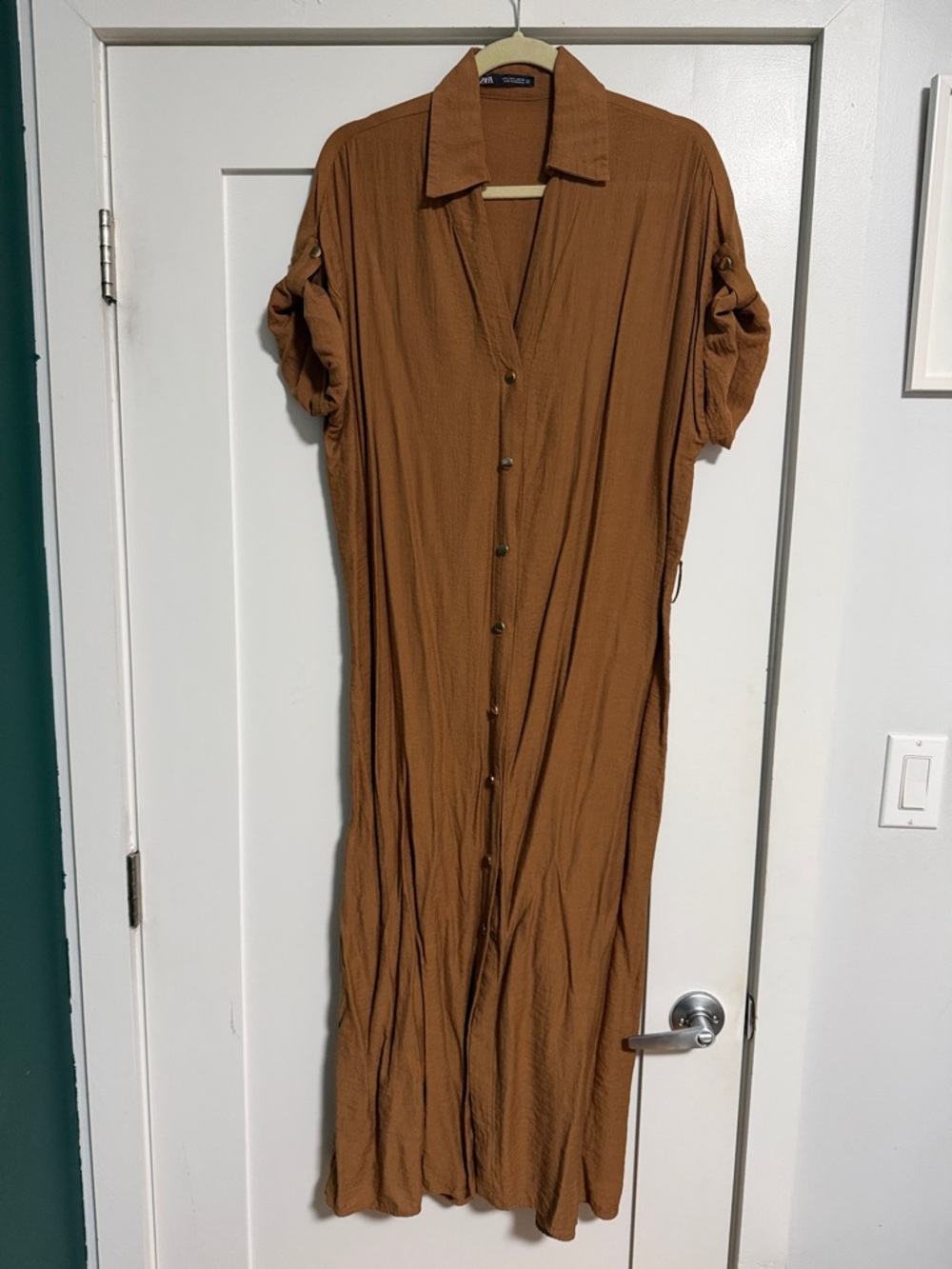 Zara Brown Button-Front Maxi Dress